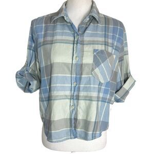 Mossimo 3/4 Roll Tab Sleeve Plaid Button Front Shirt